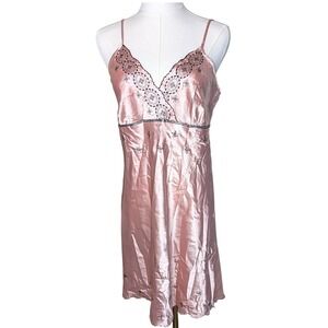 Blush Pink Satin Embroidered Slip Lingerie Dress Y2K Size‎ M/L